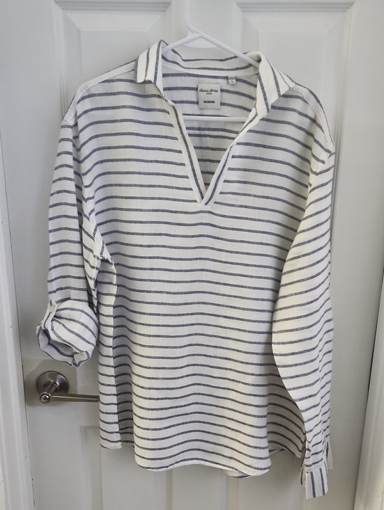 Murano Tops - Baird McNutt Linen Blouse in Navy and White